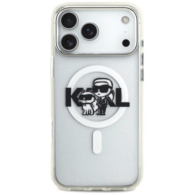 Karl Lagerfeld IML Glitter Karl & Choupette Sketch Logo MagSafe Case for iPhone 17 Pro Max Clear - imagine 3