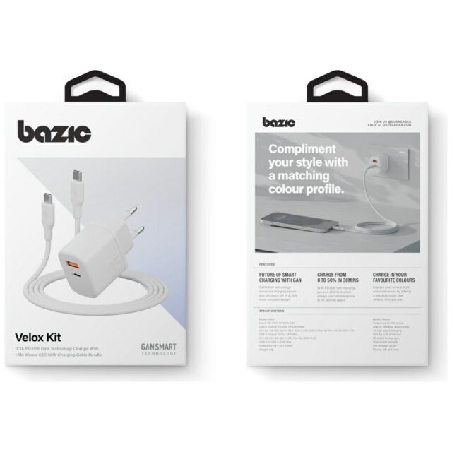 Wall Charger Bazic Goport Velox    Kit 1xUSB-C 1xUSB-A GaN 35W with cable white - imagine 7