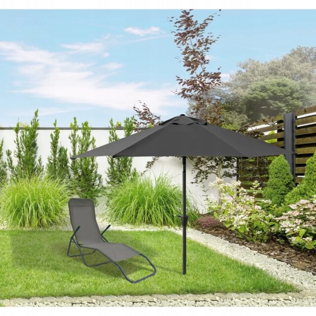 Black Forest Garden Parasol, 3m Large Folding Grafite - imagine 3