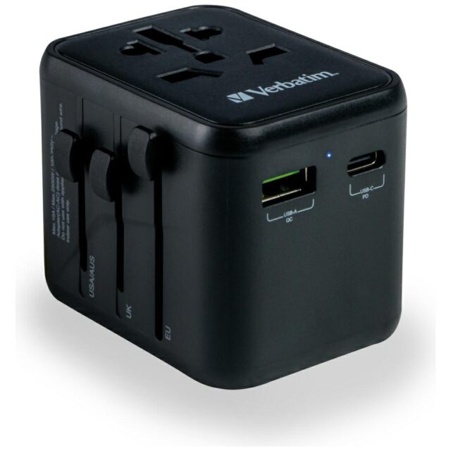 Verbatim Travel Adapter EU/UK/US 2xUSB-A/USB-C PD 20W UTA-02 black 49544 - imagine 5