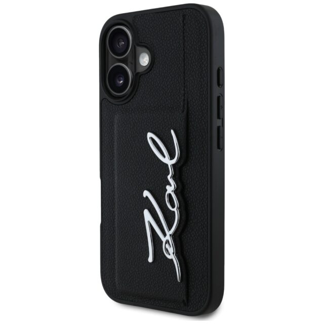 Case Karl Lagerfeld HC Grained PU Cardslot Metal Signature to iPhone 16 black - imagine 2