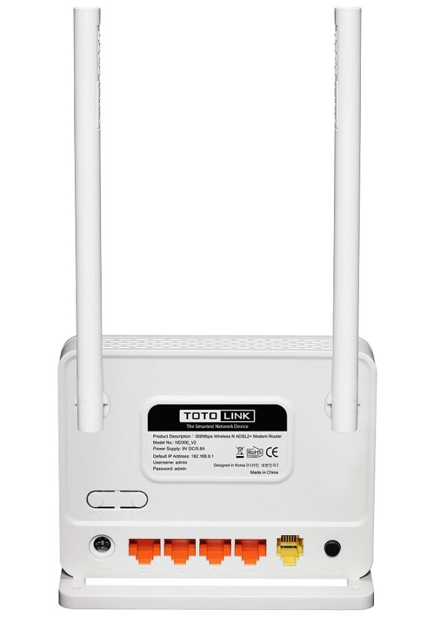 Totolink ND300 V2 | WiFi Router | 300Mb/s, 2,4GHz, 3x RJ45 100Mb/s,1x RJ11, ADSL2/2+, 2x 5dBi - imagine 3