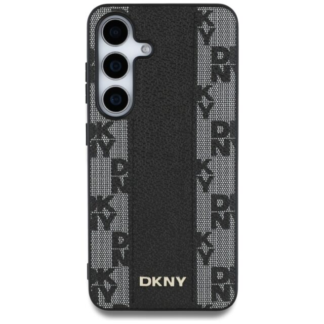 Case DKNY Leather Checkered Pattern MagSafe for Samsung Galaxy S25 black - imagine 3