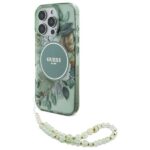 Guess GUHMP16LHFWBRCESN iPhone 16 Pro 6.3" green hardcase IML Flowers With Pearl Strap MagSaf