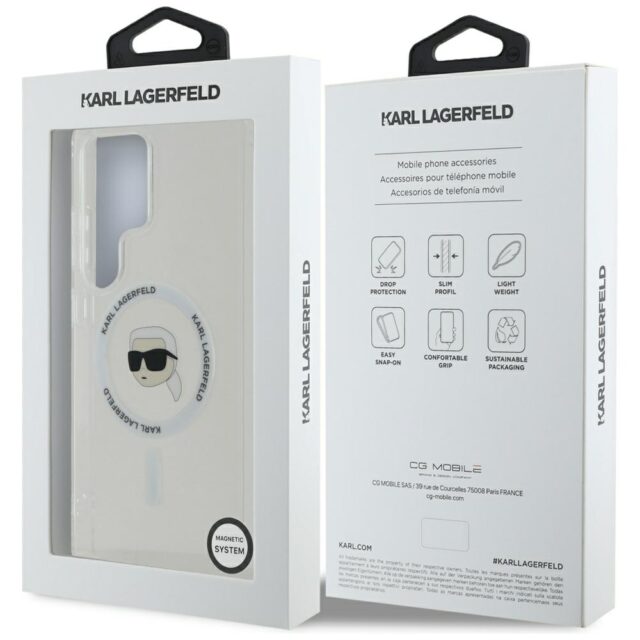 Case Karl Lagerfeld Button Karl Head Printed Logo MagSafe Samsung Galaxy S25 Ultra white - imagine 8