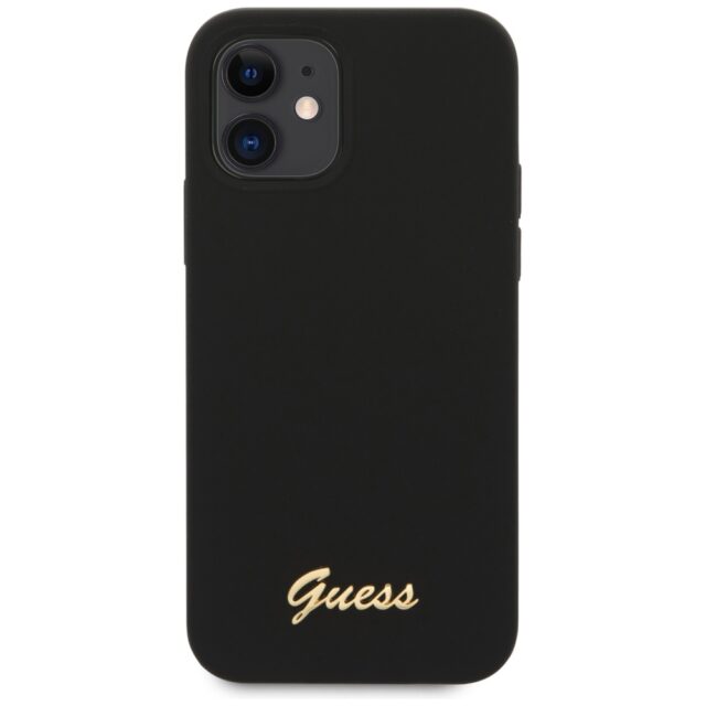 Guess GUHCP12SLSLMGBK iPhone 12 mini 5,4" black hardcase Silicone Script Gold Logo - imagine 6