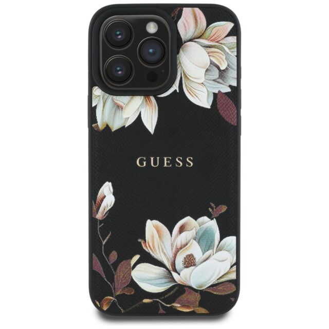 Case Guess Grained Printed Flower Pattern MagSafe for iPhone 16 Pro black - imagine 3