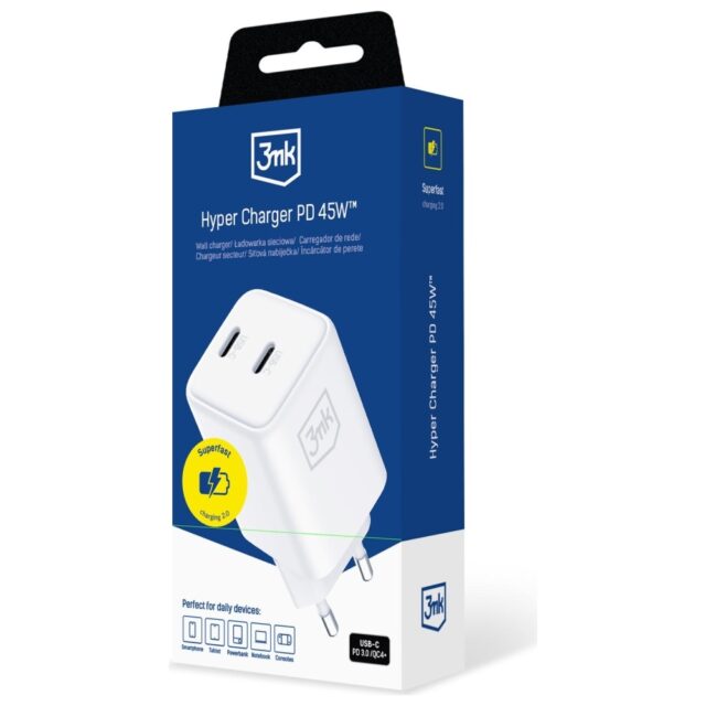 Ładowarka sieciowa 3MK Hyper Charger PD   45W GaN QC4+ PPS 2C Super-Fast Charge 2.0 biały - imagine 2