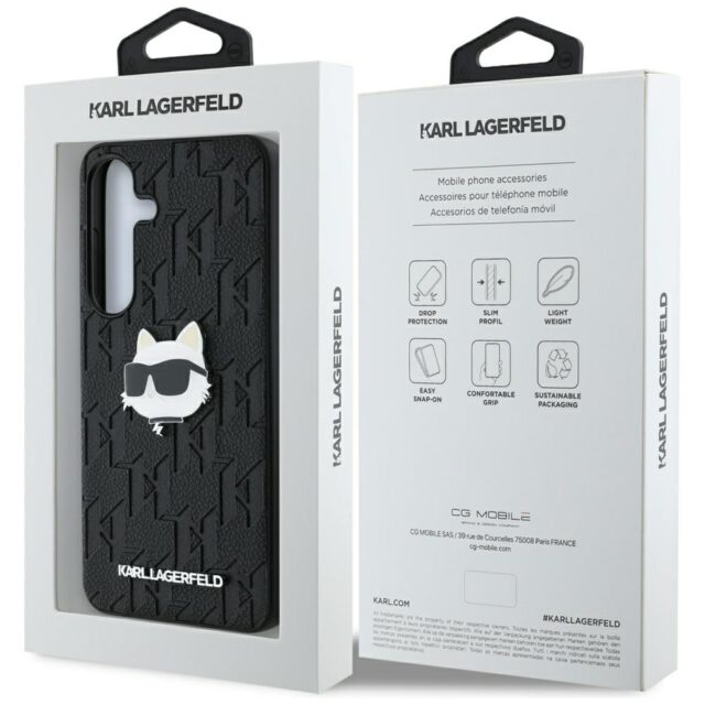 Case Karl Lagerfeld Leather Monogram Pin Logo Choupette Head Samsung Galaxy S25 Plus black - imagine 8