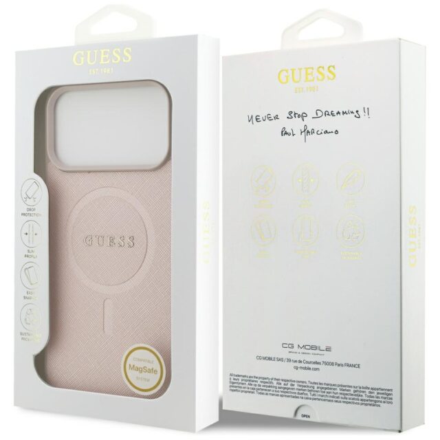 Guess Saffiano Classic Logo MagSafe Case for iPhone 17 Pro Max Pink - imagine 8