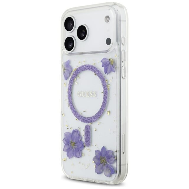 Case Guess Resin Flowers Glitter MagSafe for iPhone 17 Pro Max purple - imagine 2