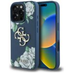 Case Guess Grained Roses Big 4G logo for iPhone 16 Pro Max blue