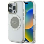 Case Guess IML Metal Colored Circle Classic Logo MagSafe for iPhone 16 Pro Max grey