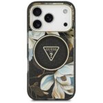 Guess IML Glitter Flowers Triangle MagSafe Case for iPhone 17 Pro Black - imagine 3