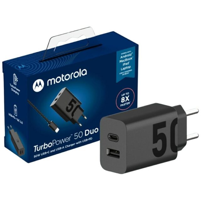 Charger wall Motorola TurboPower 50W Dual USB-C/USB-A with cable USB-C 1m black - imagine 8