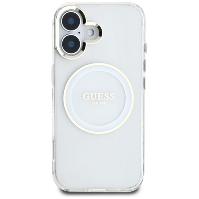 Case Guess IML Metal Colored Circle      Classic Logo MagSafe for iPhone 16 white - imagine 3