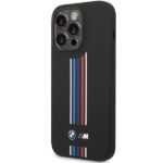 BMW Case BMHCP14L22SWTK iPhone 14 Pro 6.1" black Silicone Vertical Tricolor Lines - imagine 2
