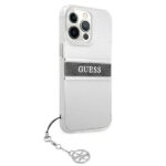 Guess GUHCP13LKB4GGR iPhone 13 Pro / 13 6,1" Transparent hardcase 4G Grey Strap Charm - imagine 4