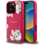 Case Guess Grained Printed Flower Pattern MagSafe for iPhone 16 Pro Max Fuchsia