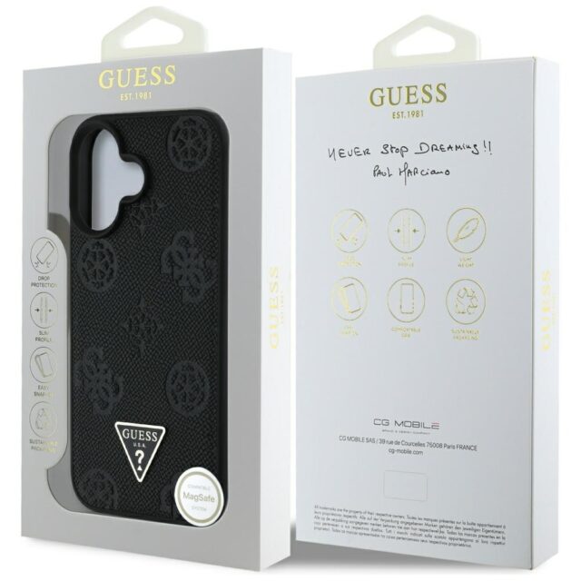 Case Guess Grained Hot Stamp Peony Triangle Logo MagSafe for iPhone 16 black - imagine 8