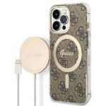 Guess Set GUBPP13XH4EACSW Case+ Charger iPhone 13 Pro Max brown hard case 4G Print MagSafe