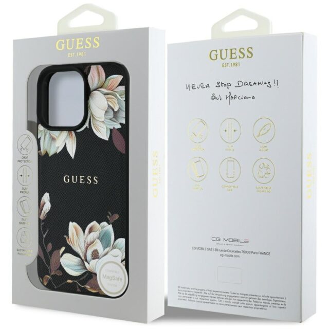 Case Guess Grained Printed Flower Pattern MagSafe for iPhone 16 Pro black - imagine 8
