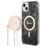 Guess Set GUBPP14SHMEACSK Case+ Charger iPhone 14 / 15 / 13 6,1" czarny/black hard case Marble Mag