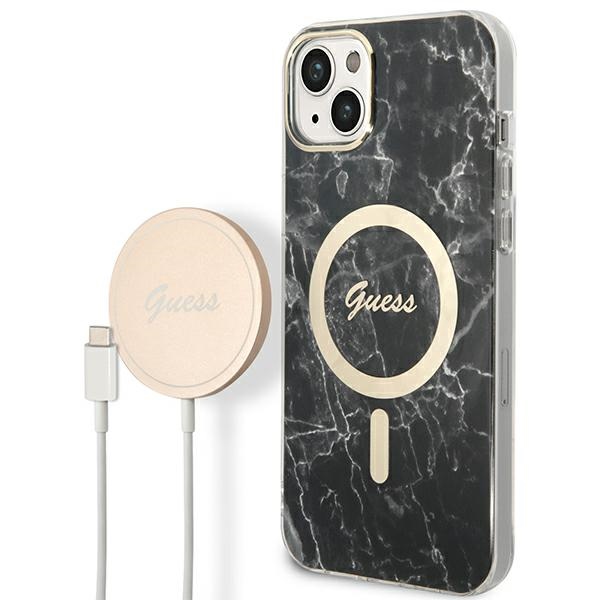 cps-fa99a99f5f921056db86f5c3955c7a2c-2025-12-07-10-12-57 Guess Set GUBPP14SHMEACSK Case+ Charger iPhone 14 / 15 / 13 6,1" czarny/black hard case Marble Mag - imagine 1
