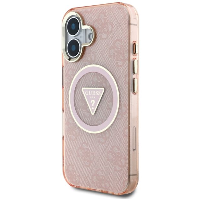 Case Guess IML Metal Glitter 4G Circle Triangle MagSafe for iPhone 16 pink - imagine 2