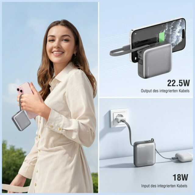 Powerbank 4smarts Pocket Dual Cord 10000mAh 22.5W with built-in USB-C cable 15cm gray - imagine 5