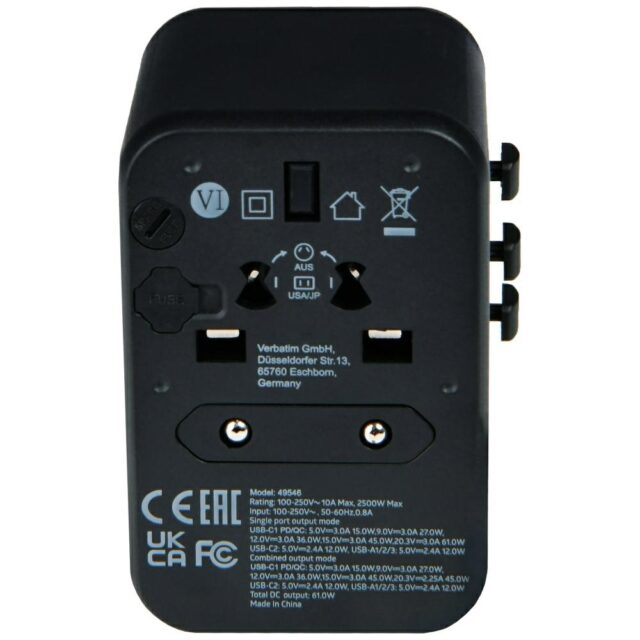Verbatim Travel Adapter EU/UK/US 3xUSB-A/2xUSB-C PD 61W UTA-04 black 49546 - imagine 3