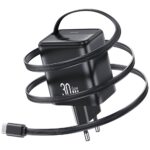 USAMS Charger 1xUSB-C with retractable USB-C Retractable PD+QC 30W Gan Fast Charging black - imagine 2