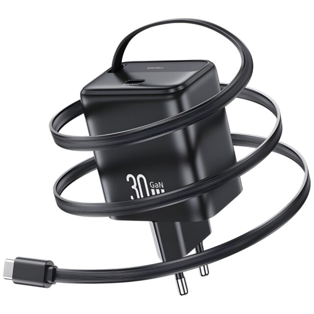 USAMS Charger 1xUSB-C with retractable USB-C Retractable PD+QC 30W Gan Fast Charging black - imagine 2