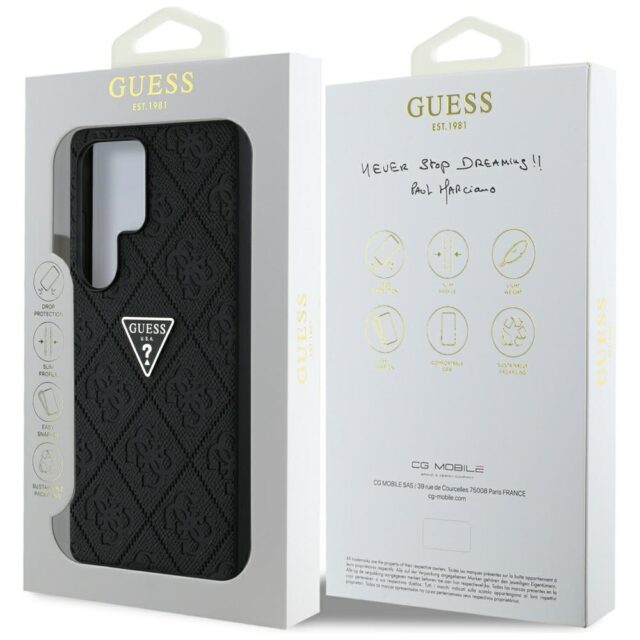 Case Guess Hot Stamp 4G Pattern Triangle Metal Logo Samsung Galaxy S25 Ultra black - imagine 8