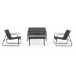 Black Forest Garden Furniture Set, Texteline Two Chairs + Lounger + Folding Table Black - imagine 3