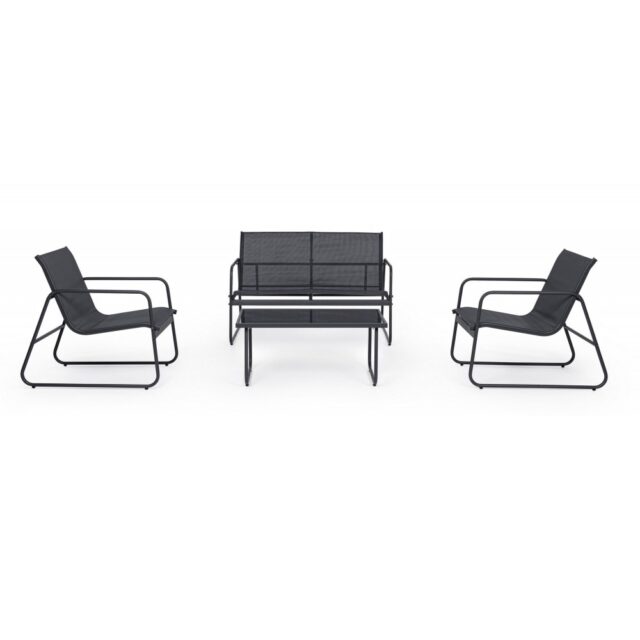 Black Forest Garden Furniture Set, Texteline Two Chairs + Lounger + Folding Table Black - imagine 3