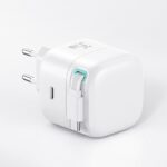 USAMS Charger 1xUSB-C with retractable USB-C cable (only head) PD+QC 35W Gan Fast Charging white - imagine 5