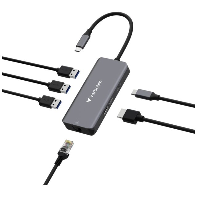 Adapter Hub Verbatim USB-C/HDMI/3xUSB-A 3.2/RJ45 aluminum 32157 - imagine 6