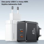 USAMS wall charger 2xUSB-C T54 GaN 40W (only head) PD Fast Charging white CC172TC02 (US-CC172) - imagine 2
