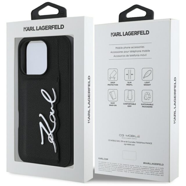 Case Karl Lagerfeld HC Grained PU Cardslot Metal Signature for iPhone 16 Pro black - imagine 8