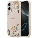 Guess Grained Flowers Classic Logo MagSafe Case for iPhone 17 Pink