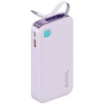 USAMS Powerbank with Retractable Cable USB-CRetractable 10000mAh PD 20W Fast Charge XY Series Purple