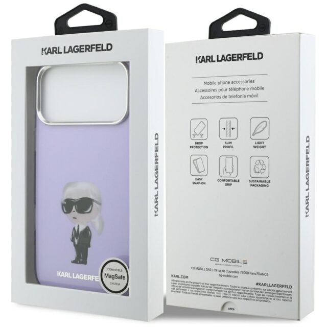 Karl Lagerfeld IML Aquarelle Karl & Choupette & Logo MagSafe Case for iPhone 17 Pro Max Purple - imagine 8