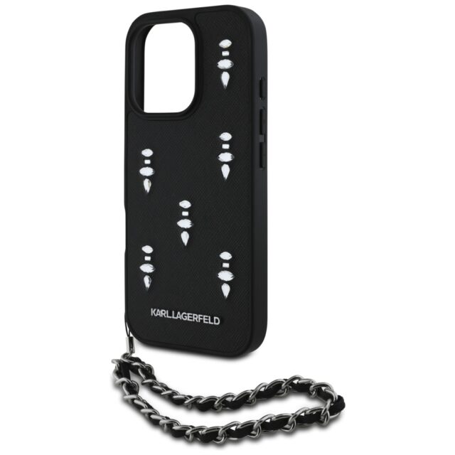 Case Karl Lagerfeld Saffiano Crystals w/Chain for iPhone 16 Pro Max black - imagine 5