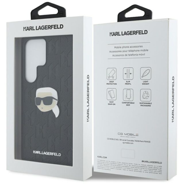 Case Karl Lagerfeld Leather Monogram Pin Logo Karl Head Samsung Galaxy S25 Ultra Black - imagine 8