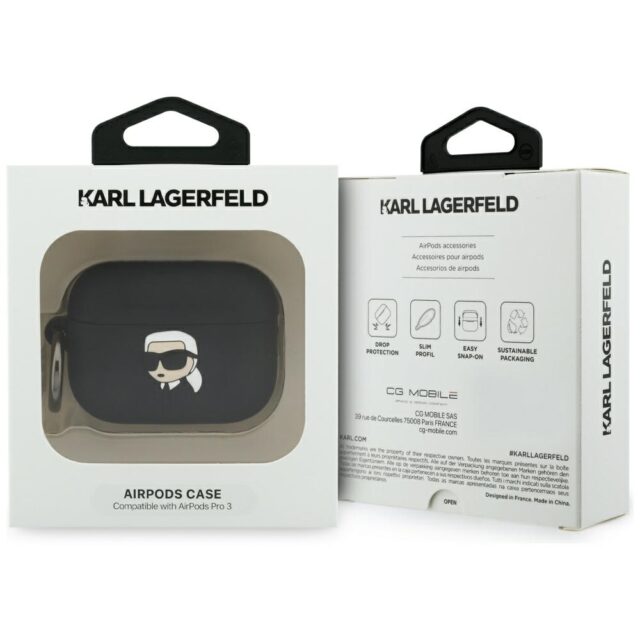 Case Karl Lagerfeld Silicone Karl Head   3D for AirPods Pro 3 black - imagine 4