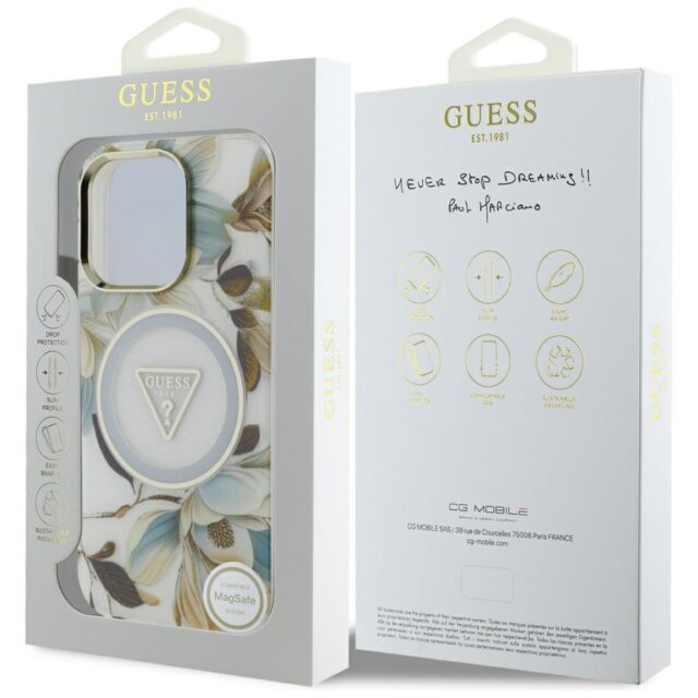 Case Guess Glitter Flowers Triangle Buttons MagSafe for iPhone 16 Pro Max white - imagine 8