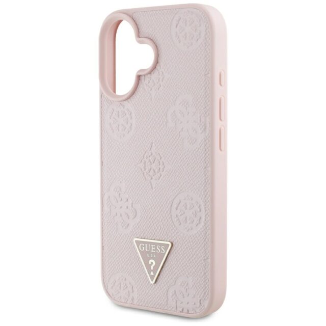 Case Guess Grained Hot Stamp Peony Triangle Logo MagSafe for iPhone 16 pink - imagine 6