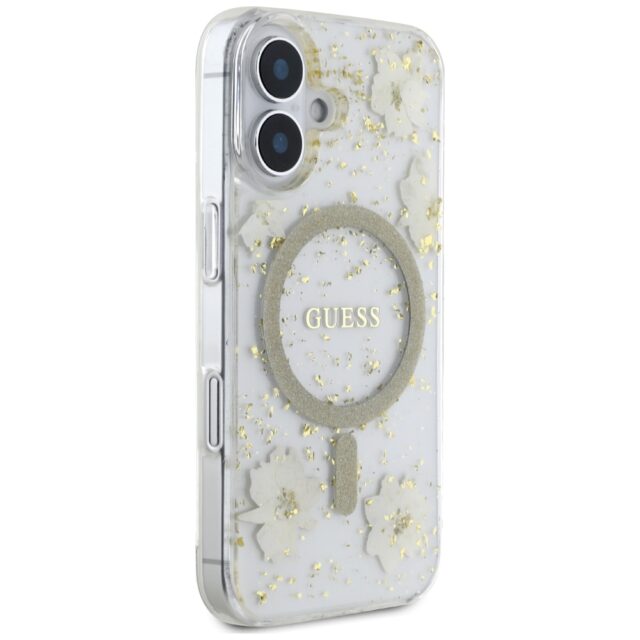 Case Guess Resin Flowers Glitter MagSafe for iPhone 16 beige - imagine 4