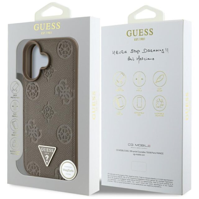 Case Guess Grained Hot Stamp Peony Triangle Logo MagSafe for iPhone 16 brown - imagine 8